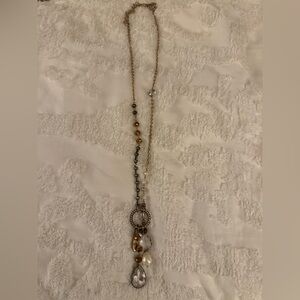 Chico's Gold Beaded Pendant Necklace